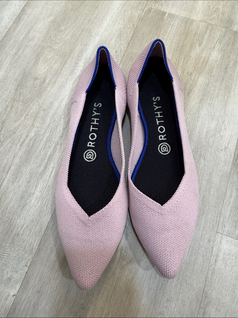 Rothy’s The Point Pointed Toe Flats — Lilac w/ Blue Trim size 9